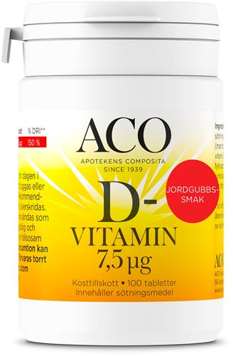 ACO D-vitamin 7,5 µg Jordgubbssmak, 100 st