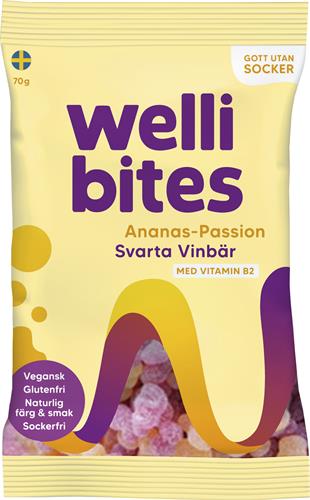 Wellibites Sockerfri vegangodis Ana-Pas&Sv.vin, 70 g