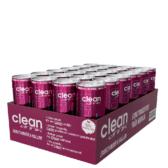 24 x Clean Drink, 330 ml, Svartvinbär & Hallon