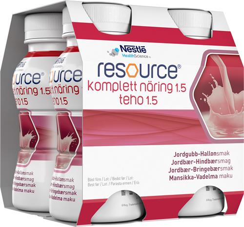 Resource Komplett Näring 1,5 hallon/jordgubb, drickfärdigt kosttillägg, 4 x 200 milliliter