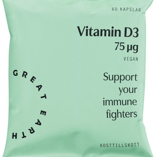 Great Earth Vegansk Vitamin D3 75 μg Refill 60 kapslar